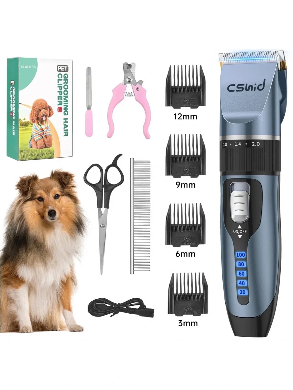 Dog Cat Clippers Pet Hair Grooming Kit Shaver Display Trimmer Low Noise Blue